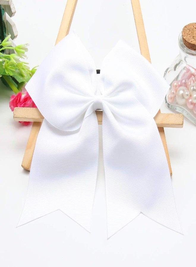 chiduerm 40 Pcs Large Cheer Hair Bows Grosgrain Ribbon Elastic Bands Handmade Ponytail Holder For Cheerleading Girls School College Sports (White 8 Inch) - Image 3